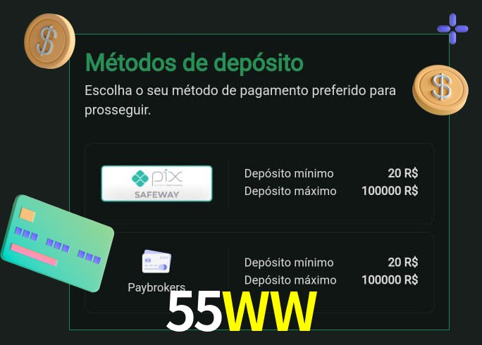 O cassino 55WW oferece uma grande variedade de métodos de pagamento